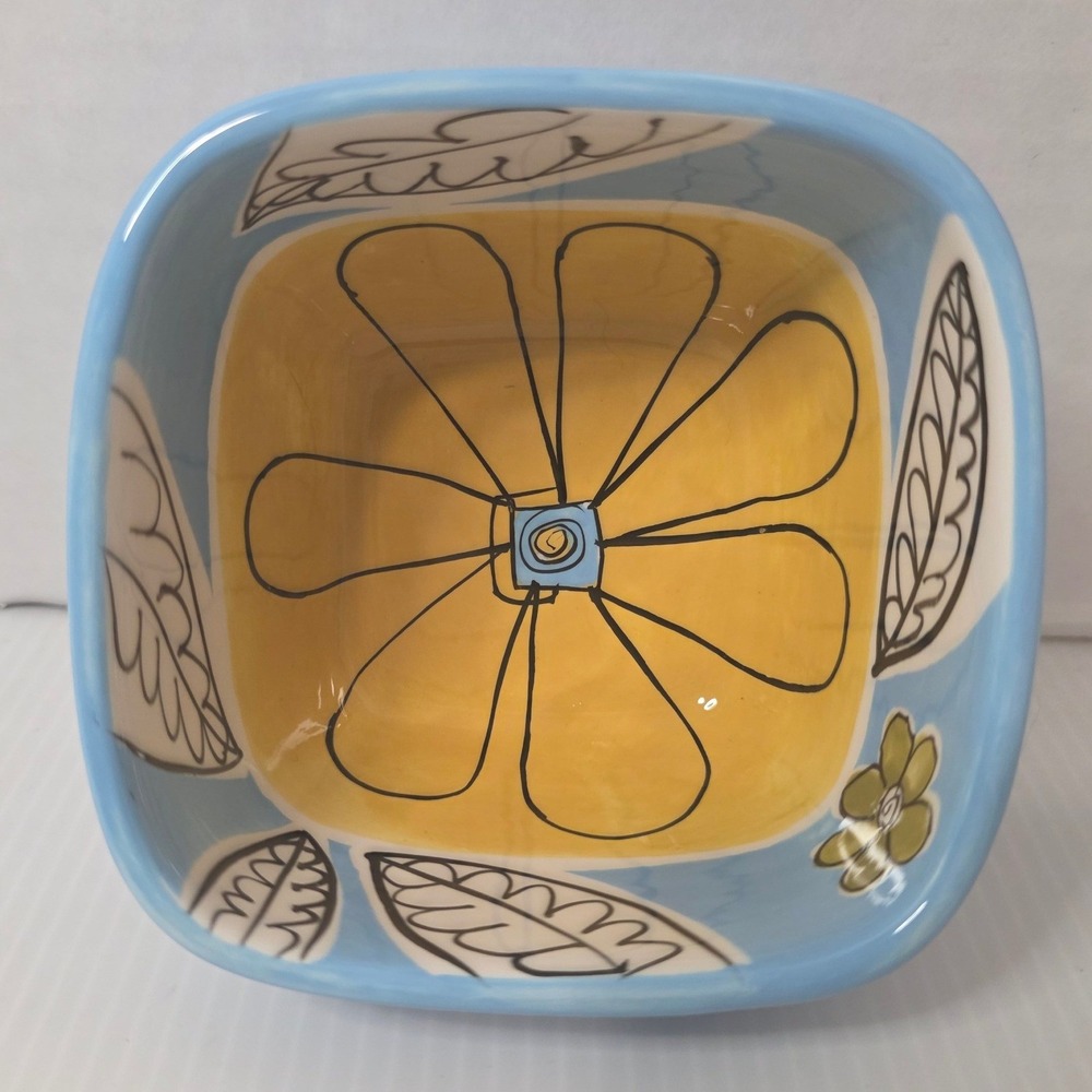 Boston Warehouse Floral Ceramic Bowl 2004‎ Square Blue Yellow Candy Dip Dish